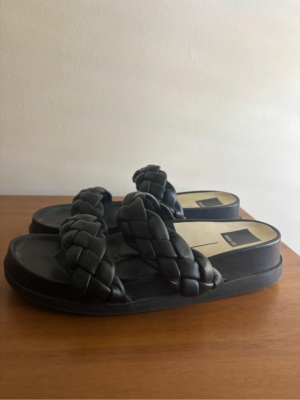 Dolce Vita Black Braided Double-Strap Slide Sandals